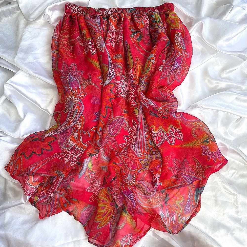 Venus Red Paisley High Low Skirt Elastic Waist Boho Ruffle Hem Size Medium